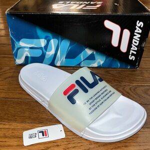 Fila Lux Clear Sport Slide Sandals White With Red & Blue Accents Women’s Size 9